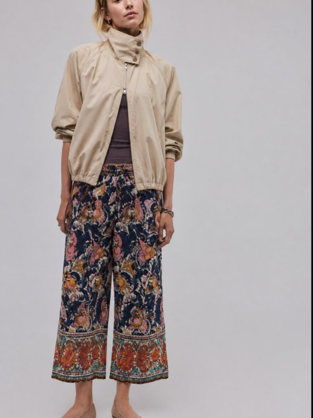 ANTHROPOLOGIE MERMAID LABEL LINEN BLEND CROPPED PRINT PANT